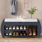 Storage Bench with Cushion, Curved Side Panels & Hidden Storage – MDF & Rubberwood