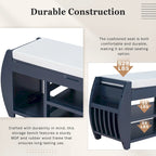 Storage Bench with Cushion, Curved Side Panels & Hidden Storage – MDF & Rubberwood