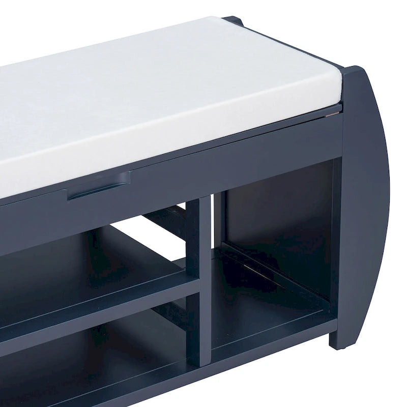 Storage Bench with Cushion, Curved Side Panels & Hidden Storage – MDF & Rubberwood