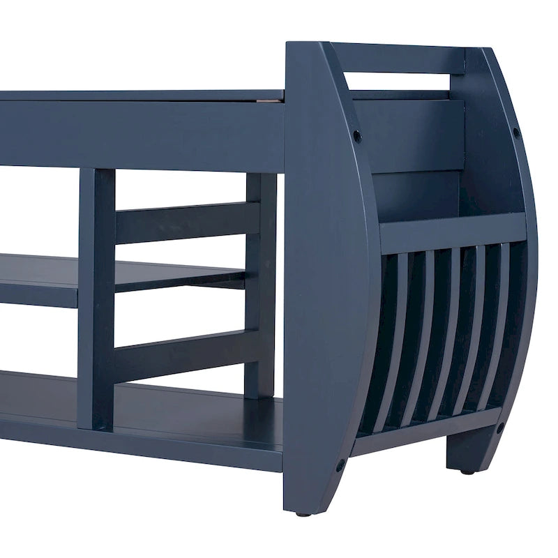 Storage Bench with Cushion, Curved Side Panels & Hidden Storage – MDF & Rubberwood