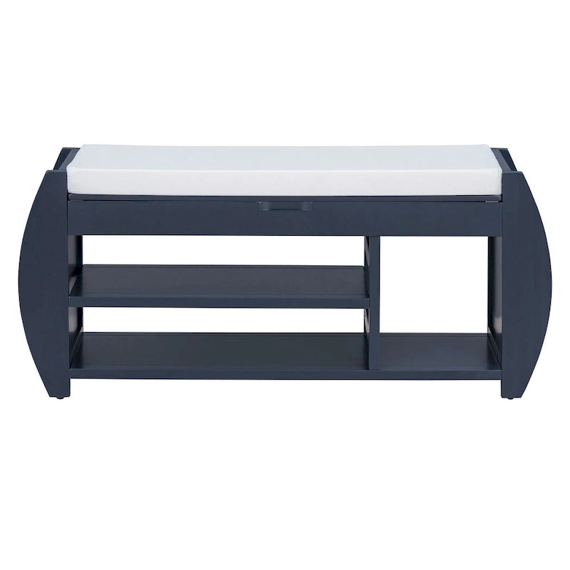 Storage Bench with Cushion, Curved Side Panels & Hidden Storage – MDF & Rubberwood
