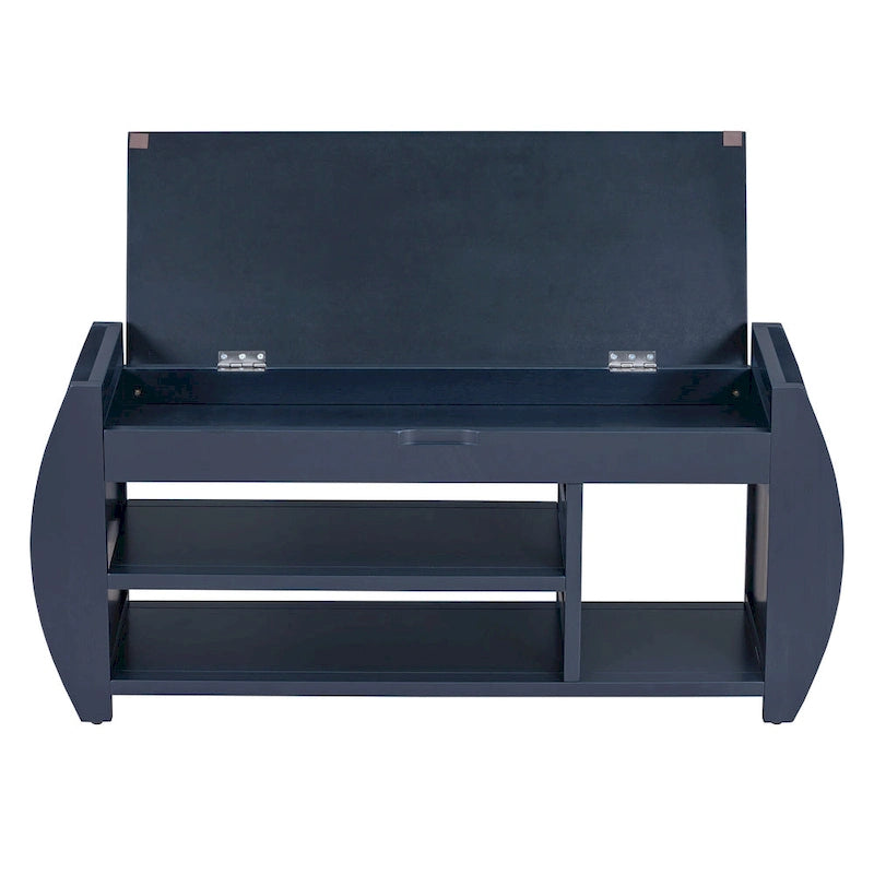 Storage Bench with Cushion, Curved Side Panels & Hidden Storage – MDF & Rubberwood