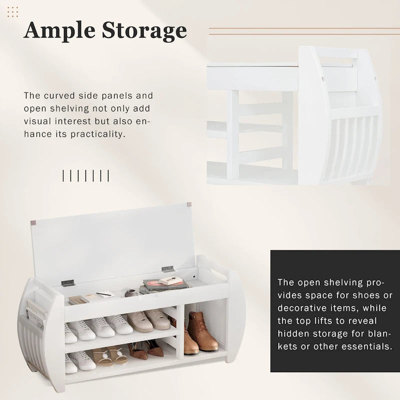 Storage Bench with Cushion, Curved Side Panels & Hidden Storage – MDF & Rubberwood
