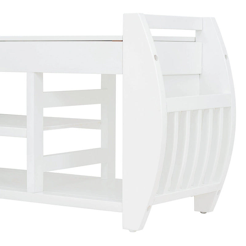 Storage Bench with Cushion, Curved Side Panels & Hidden Storage – MDF & Rubberwood