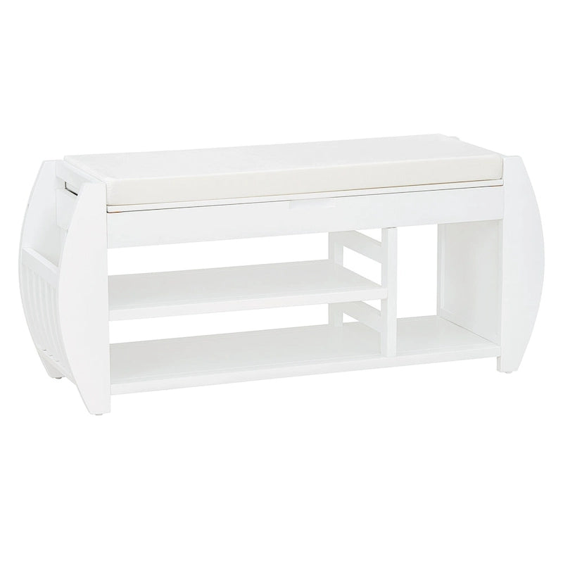 Storage Bench with Cushion, Curved Side Panels & Hidden Storage – MDF & Rubberwood