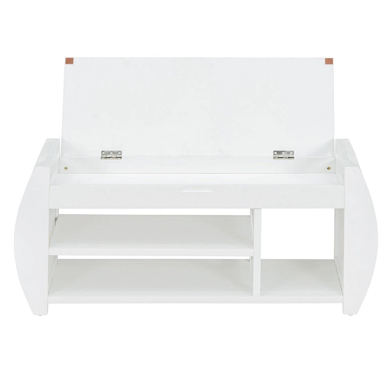 Storage Bench with Cushion, Curved Side Panels & Hidden Storage – MDF & Rubberwood
