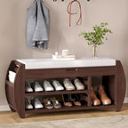 Storage Bench with Cushion, Curved Side Panels & Hidden Storage – MDF & Rubberwood