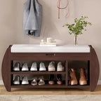Storage Bench with Cushion, Curved Side Panels & Hidden Storage – MDF & Rubberwood