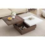 Square Coffee Table with Rotatable Top and Hidden Storage – MDF, 35.4–46.8W x 23.6D x 13.1H in