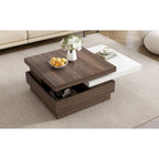 Square Coffee Table with Rotatable Top and Hidden Storage – MDF, 35.4–46.8W x 23.6D x 13.1H in