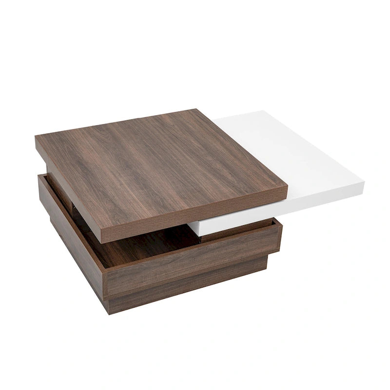 Square Coffee Table with Rotatable Top and Hidden Storage – MDF, 35.4–46.8W x 23.6D x 13.1H in