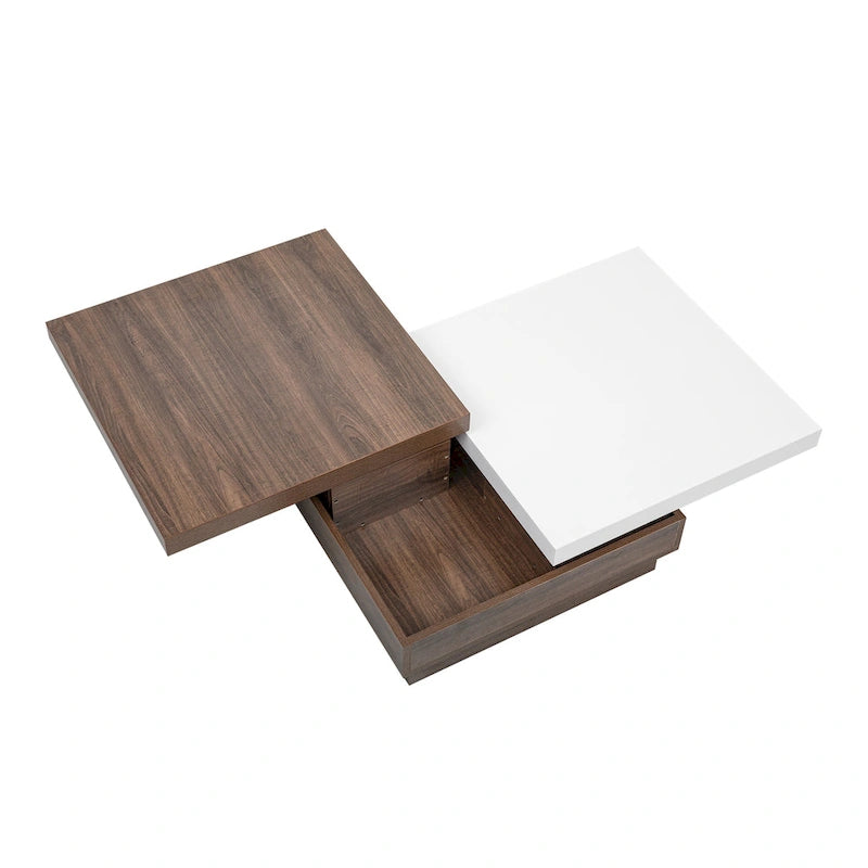 Square Coffee Table with Rotatable Top and Hidden Storage – MDF, 35.4–46.8W x 23.6D x 13.1H in