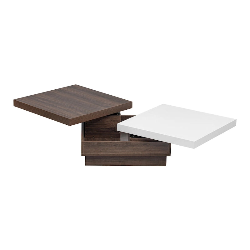 Square Coffee Table with Rotatable Top and Hidden Storage – MDF, 35.4–46.8W x 23.6D x 13.1H in
