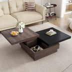 Square Coffee Table with Rotatable Top and Hidden Storage – MDF, 35.4–46.8W x 23.6D x 13.1H in