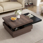 Square Coffee Table with Rotatable Top and Hidden Storage – MDF, 35.4–46.8W x 23.6D x 13.1H in