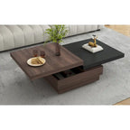 Square Coffee Table with Rotatable Top and Hidden Storage – MDF, 35.4–46.8W x 23.6D x 13.1H in