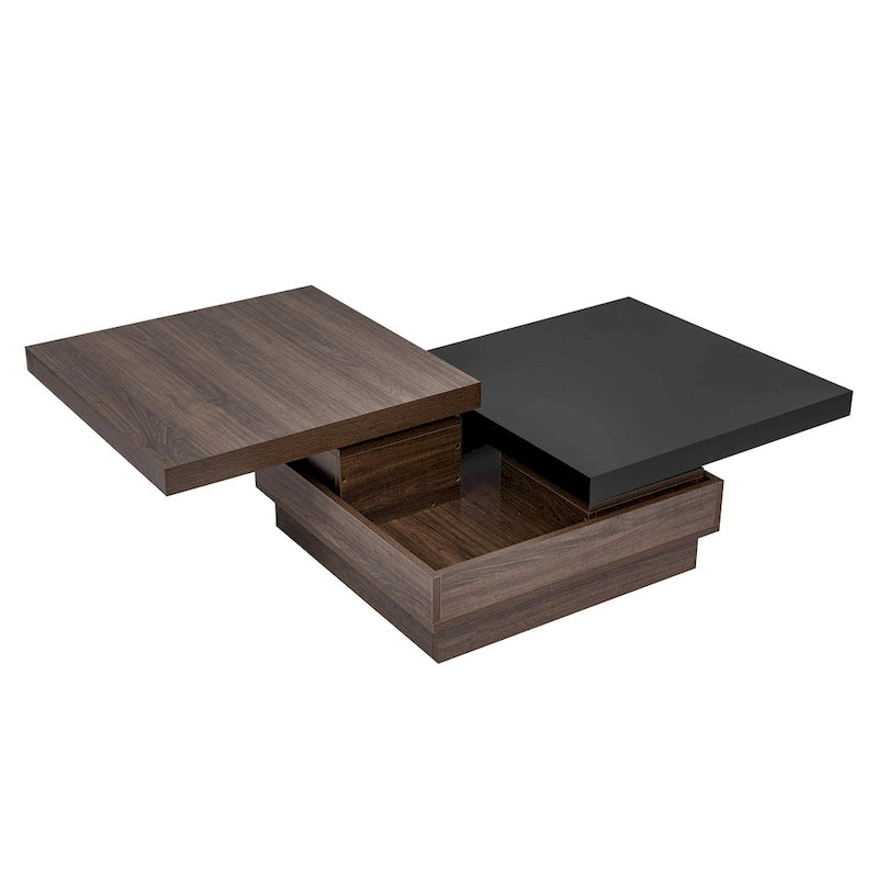 Square Coffee Table with Rotatable Top and Hidden Storage – MDF, 35.4–46.8W x 23.6D x 13.1H in