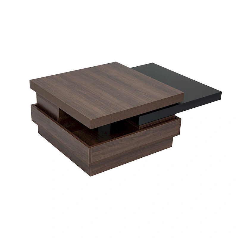 Square Coffee Table with Rotatable Top and Hidden Storage – MDF, 35.4–46.8W x 23.6D x 13.1H in