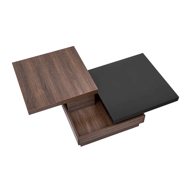 Square Coffee Table with Rotatable Top and Hidden Storage – MDF, 35.4–46.8W x 23.6D x 13.1H in