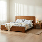 Oak Inlaid Panels Solid Wood King Bed Frame
