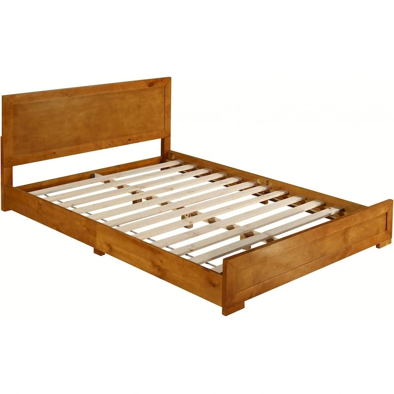 Oak Inlaid Panels Solid Wood King Bed Frame