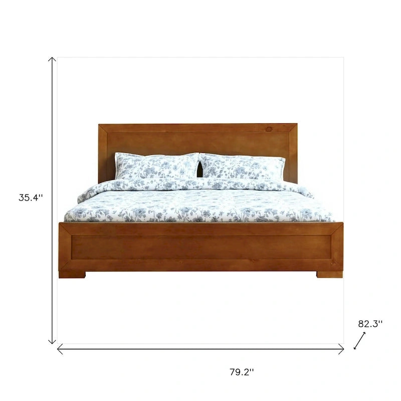 Oak Inlaid Panels Solid Wood King Bed Frame