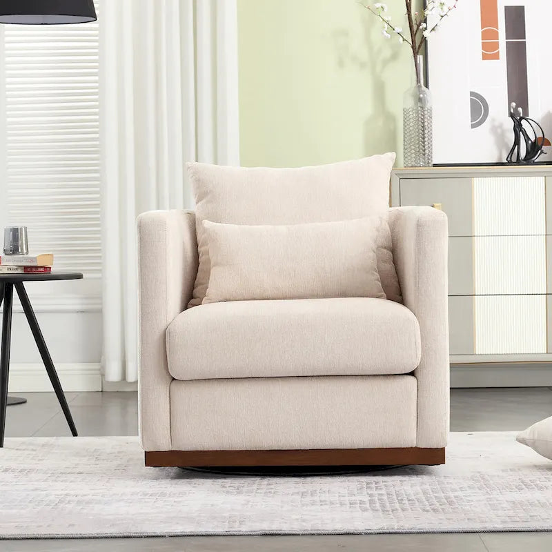 Chenille Swivel Barrel Chair – 360° Swivel, Metal Base | 31.5W x 31.5D x 27.95H in