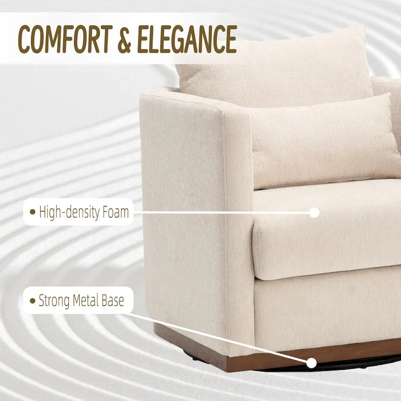 Chenille Swivel Barrel Chair – 360° Swivel, Metal Base | 31.5W x 31.5D x 27.95H in