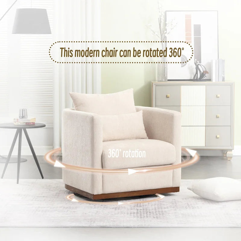 Chenille Swivel Barrel Chair – 360° Swivel, Metal Base | 31.5W x 31.5D x 27.95H in