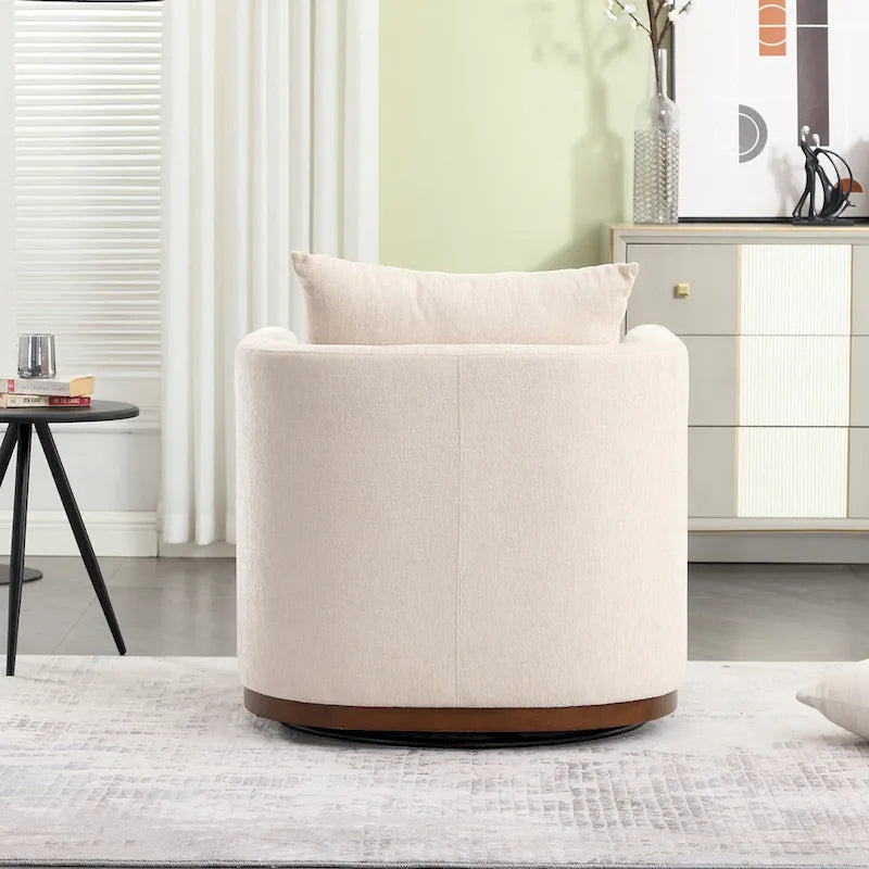 Chenille Swivel Barrel Chair – 360° Swivel, Metal Base | 31.5W x 31.5D x 27.95H in