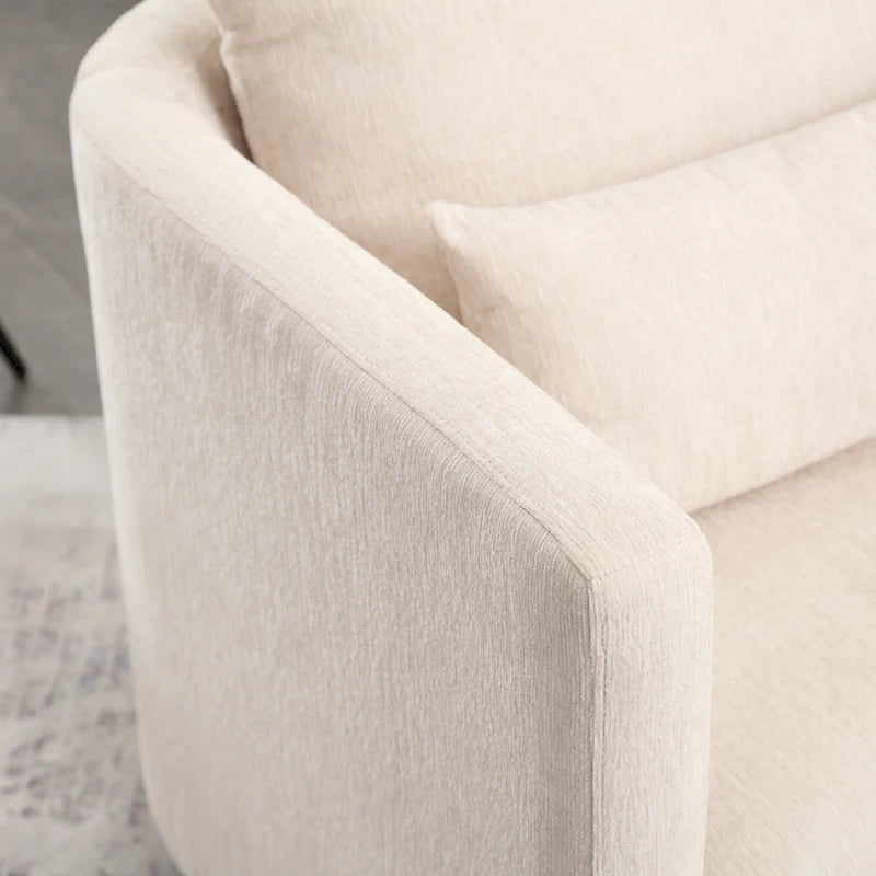 Chenille Swivel Barrel Chair – 360° Swivel, Metal Base | 31.5W x 31.5D x 27.95H in