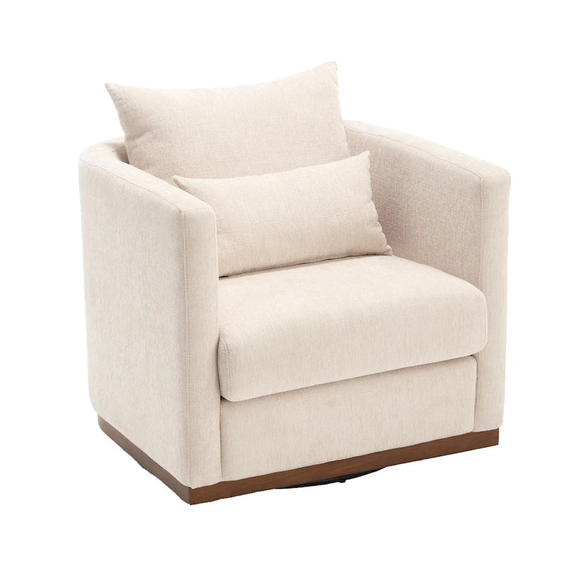 Chenille Swivel Barrel Chair – 360° Swivel, Metal Base | 31.5W x 31.5D x 27.95H in