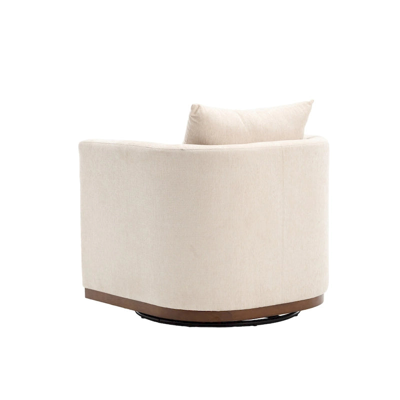 Chenille Swivel Barrel Chair – 360° Swivel, Metal Base | 31.5W x 31.5D x 27.95H in