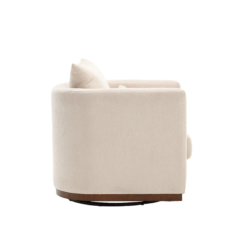 Chenille Swivel Barrel Chair – 360° Swivel, Metal Base | 31.5W x 31.5D x 27.95H in