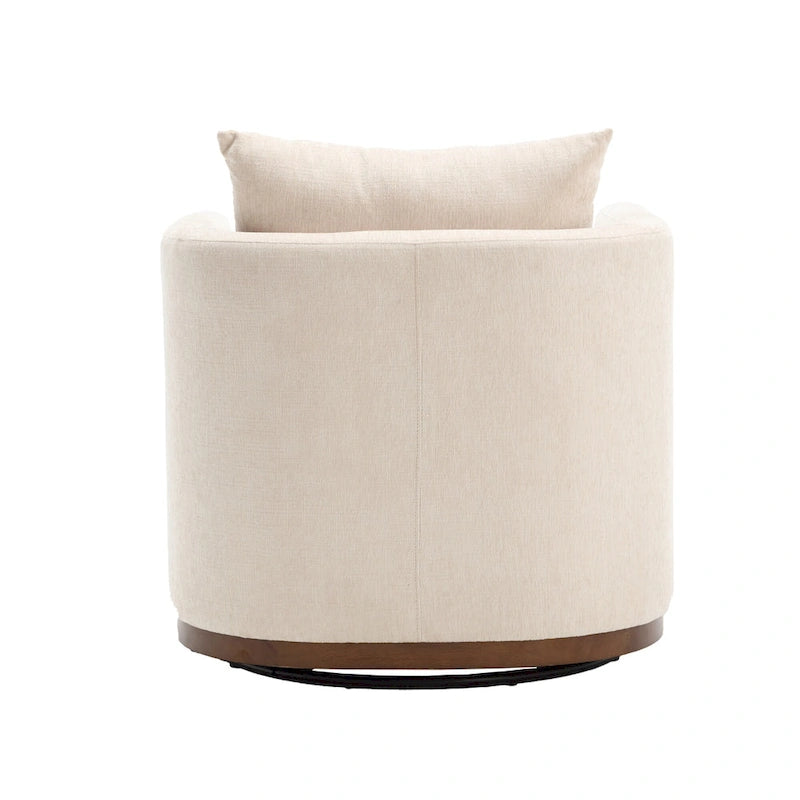 Chenille Swivel Barrel Chair – 360° Swivel, Metal Base | 31.5W x 31.5D x 27.95H in