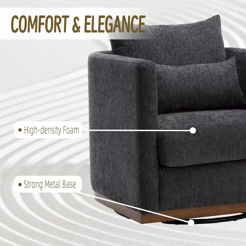 Chenille Swivel Barrel Chair – 360° Swivel, Metal Base | 31.5W x 31.5D x 27.95H in