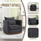 Chenille Swivel Barrel Chair – 360° Swivel, Metal Base | 31.5W x 31.5D x 27.95H in