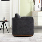 Chenille Swivel Barrel Chair – 360° Swivel, Metal Base | 31.5W x 31.5D x 27.95H in