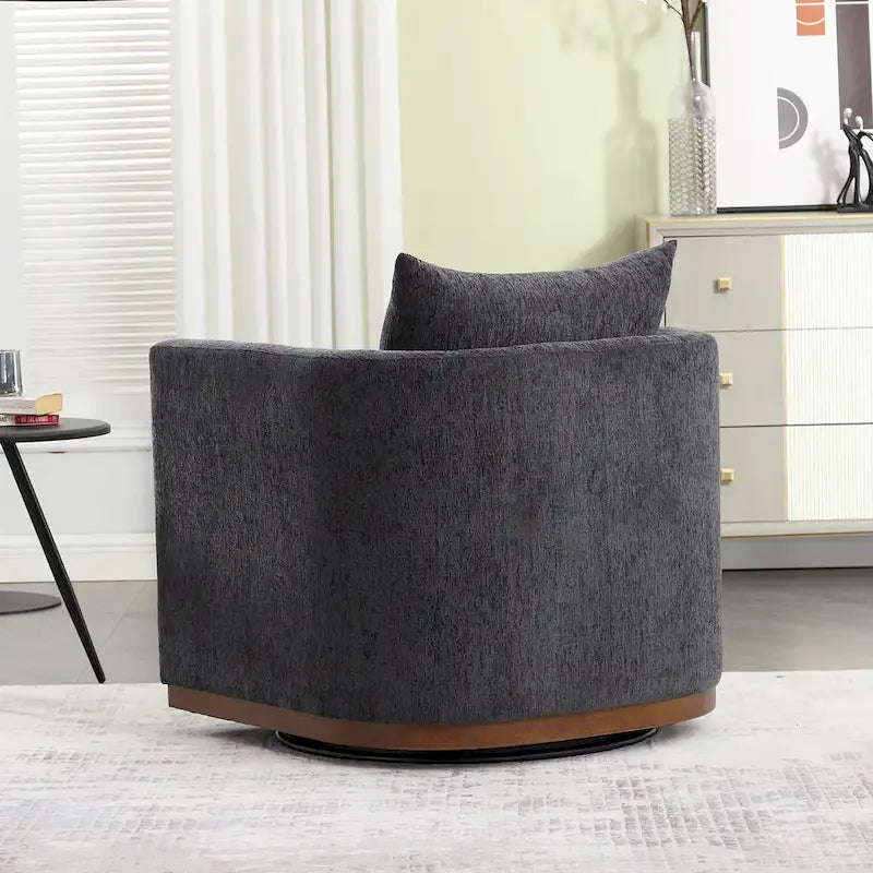 Chenille Swivel Barrel Chair – 360° Swivel, Metal Base | 31.5W x 31.5D x 27.95H in