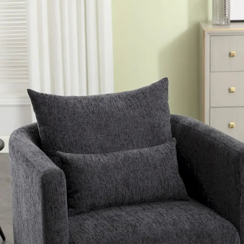 Chenille Swivel Barrel Chair – 360° Swivel, Metal Base | 31.5W x 31.5D x 27.95H in