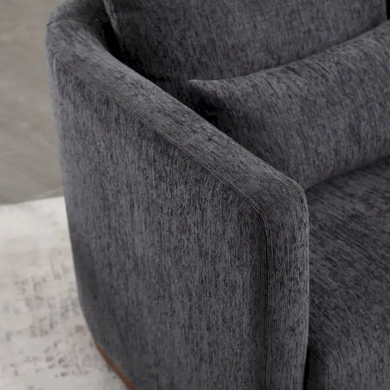 Chenille Swivel Barrel Chair – 360° Swivel, Metal Base | 31.5W x 31.5D x 27.95H in