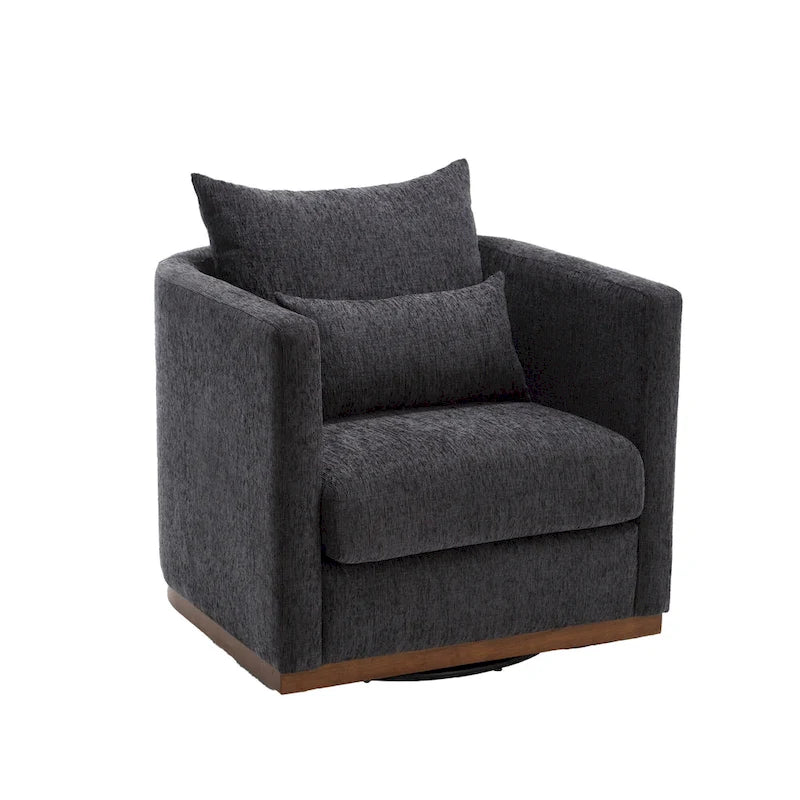 Chenille Swivel Barrel Chair – 360° Swivel, Metal Base | 31.5W x 31.5D x 27.95H in