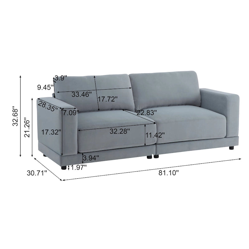 81" Modern Upholstery Sofa Loveseat with Square Arms