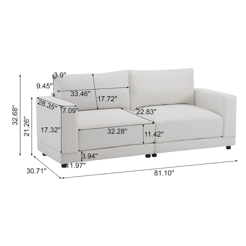 81" Modern Upholstery Sofa Loveseat with Square Arms