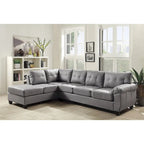 Tufted Reversible Faux Leather L-Shape Sectional Sofa – Gray, 111W x 78D x 32H in