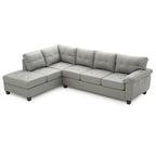 Tufted Reversible Faux Leather L-Shape Sectional Sofa – Gray, 111W x 78D x 32H in
