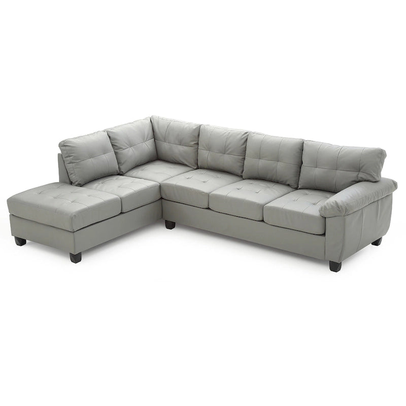 Tufted Reversible Faux Leather L-Shape Sectional Sofa – Gray, 111W x 78D x 32H in