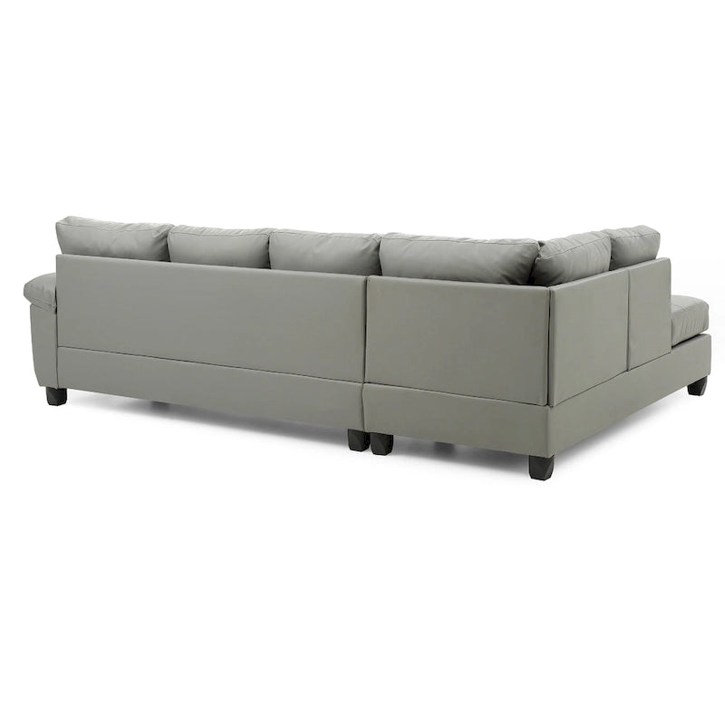 Tufted Reversible Faux Leather L-Shape Sectional Sofa – Gray, 111W x 78D x 32H in