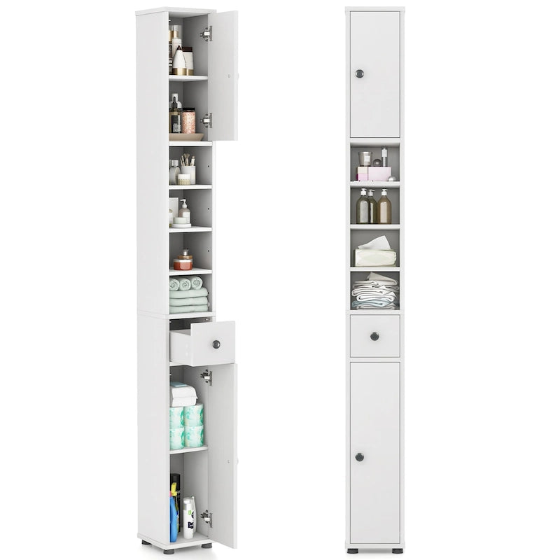 Tall Slim Bathroom Storage Cabinet Linen Tower with Drawer