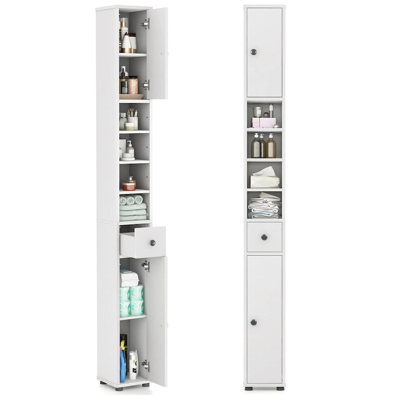 Tall Slim Bathroom Storage Cabinet Linen Tower w/ Drawer &